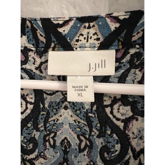 J.Jill Womens XL Tunic Top Boho Blue Mosaic V Neck Long Sleeve Lightweight - Picture 3 of 6